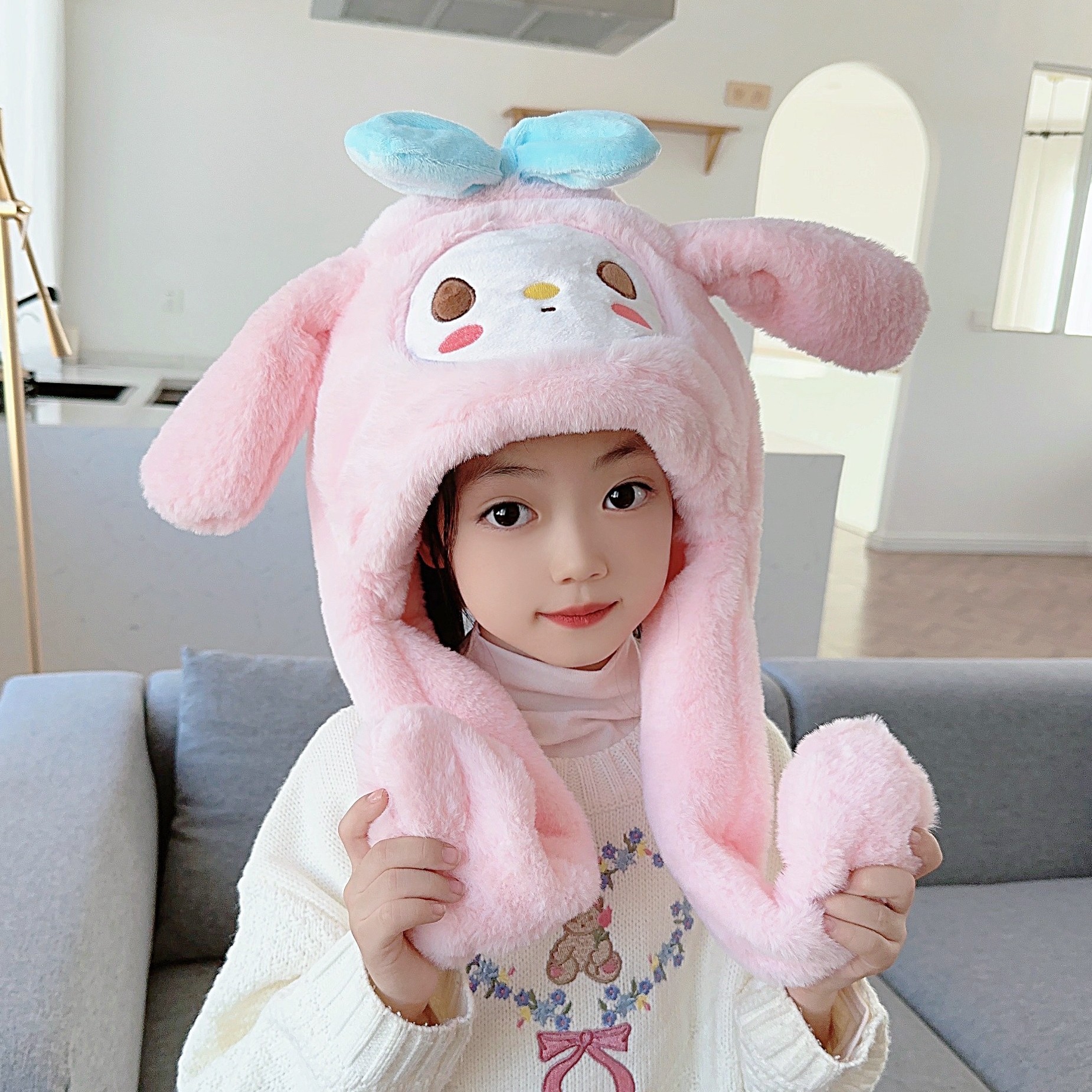 玉桂狗耳朵可动秋冬帽子围巾一体