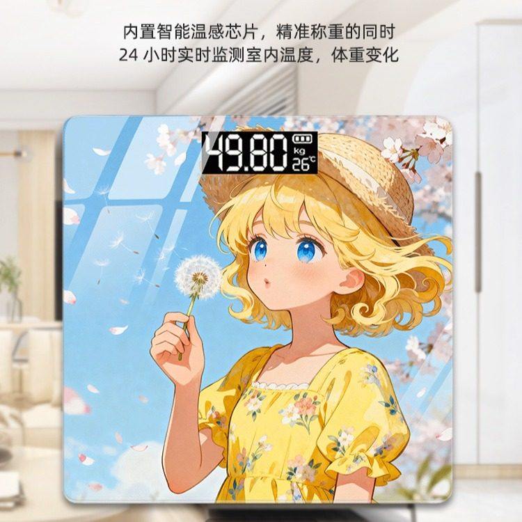 卡通蒲公英女孩智能称重电子秤人体充电款家用高精准体脂秤体重计