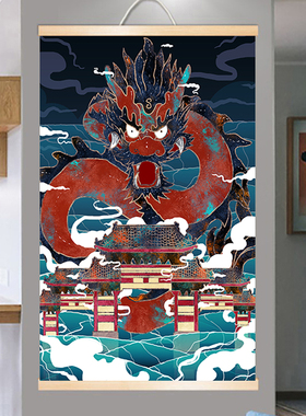 龙画像挂画龙画龙图飞龙在天青龙献瑞金龙戏珠客厅玄关风水招财画