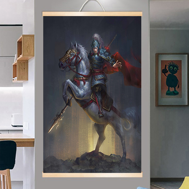 五虎上将画像挂画三国赵云海报图书房实木轴挂画三国赵子龙装饰画