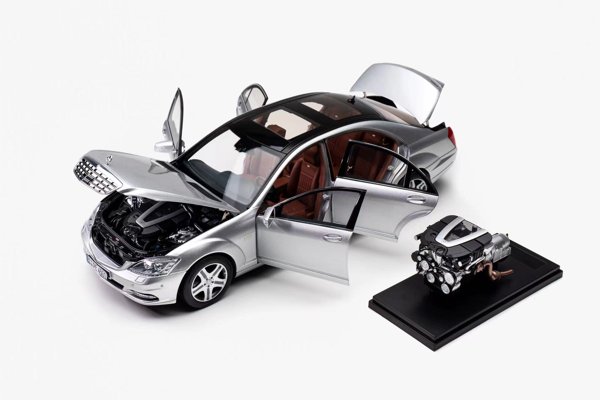 MH 1:18奔驰 W221 S600 L银色合金全款车模