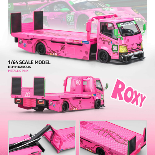 定 Micro Turbo MT 1:64 全落地平板改装拖车粉恐龙涂装 合金车模