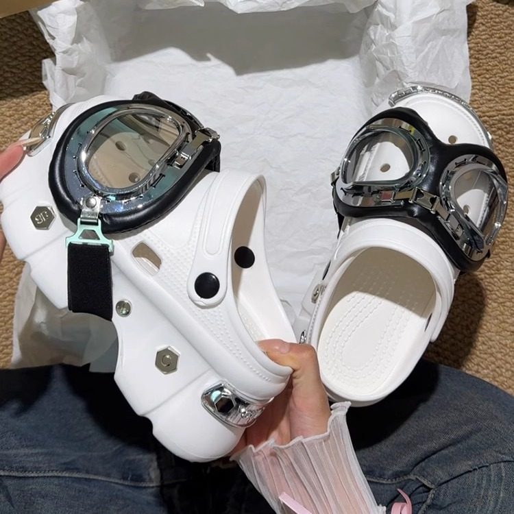 欧货可拆卸2025夏新款洞洞鞋拖厚底女外穿增高朋克眼镜款凉拖轻便,女鞋,洞洞鞋,淘宝优惠券,粉丝福利购,淘宝优惠卷