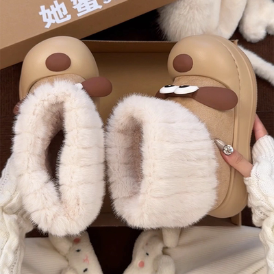 可爱卡通棉鞋女2025冬季新款百搭外穿加绒加厚保暖厚底松糕雪地靴