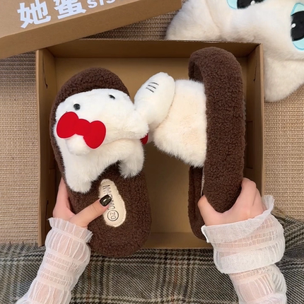 hellokitty高颜值可爱凯蒂猫毛毛拖鞋女外穿冬厚底保暖毛绒棉拖鞋