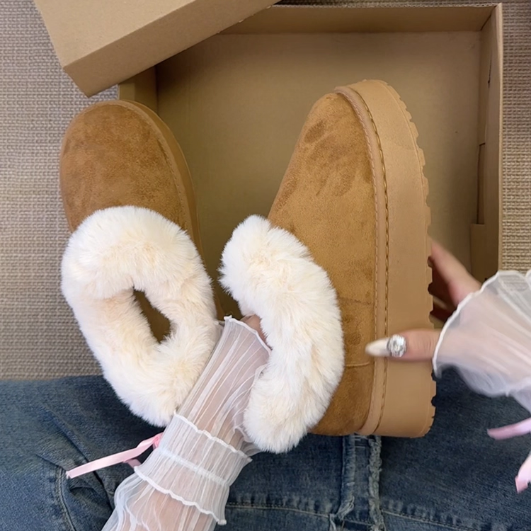 雪地靴女冬皮毛一体2025新款一脚蹬面包毛毛鞋子加绒加厚东北棉鞋
