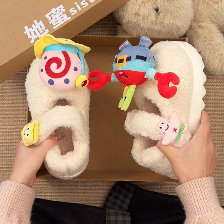 时尚毛毛雪地靴女外穿增高冬季厚底魔术贴加绒保暖懒人一脚蹬棉鞋