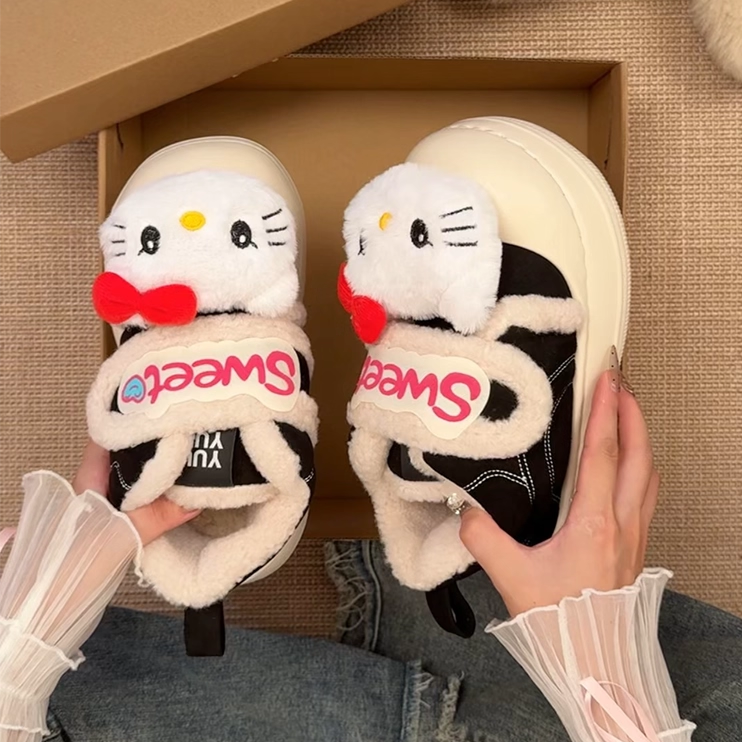 凯蒂猫厚底保暖东北棉鞋2025冬季新款魔术贴百搭防滑雪地靴女外穿