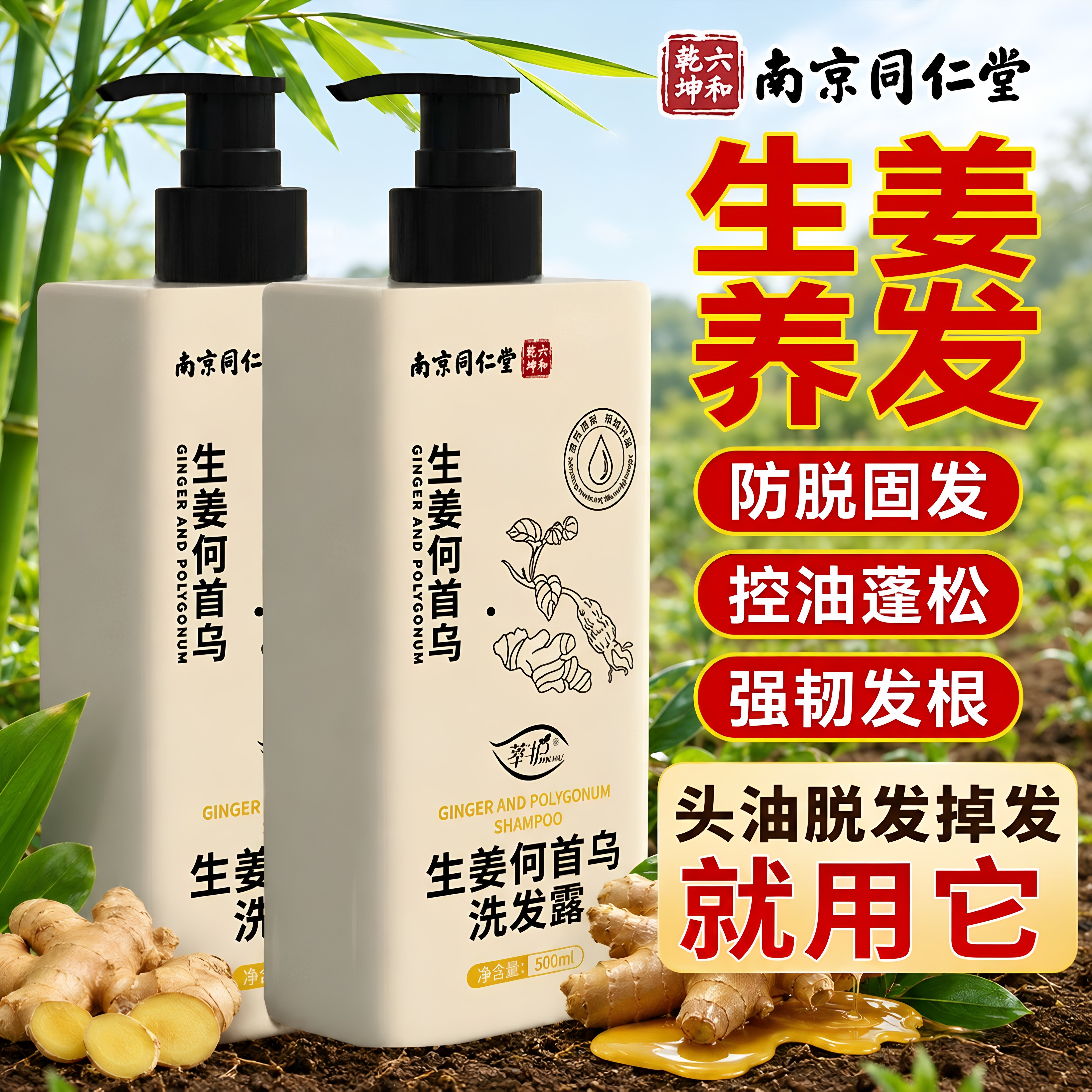 南京同仁堂生姜何首乌洗发水防脱生发增发密发控油植物养发男女