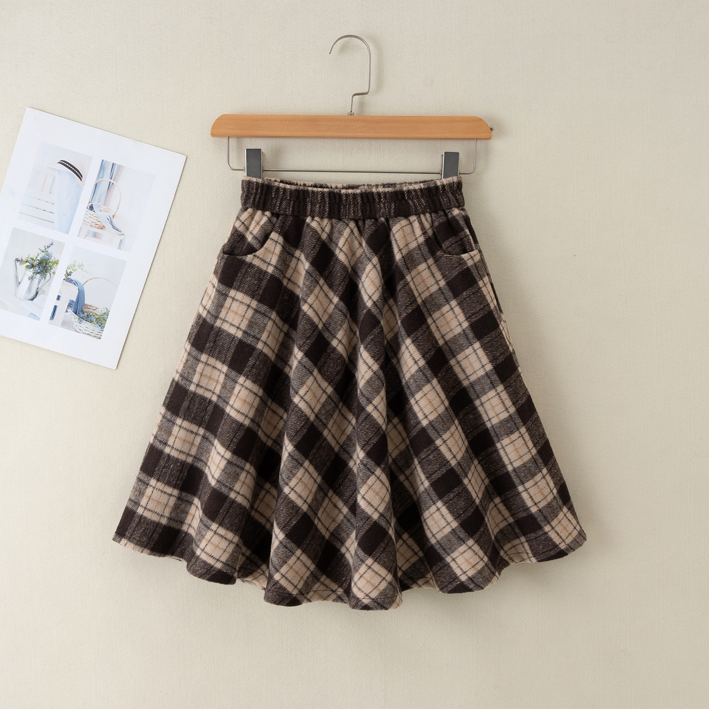 女童格子半身裙冬季中长款加绒裙