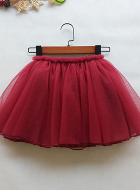 女童半身裙短款春夏秋款tutu裙儿童韩版纯色蓬蓬网纱裙子红色蛋糕