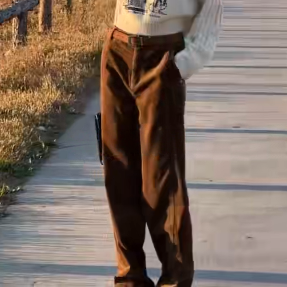 美拉德咖色老钱风灯芯绒阔腿裤