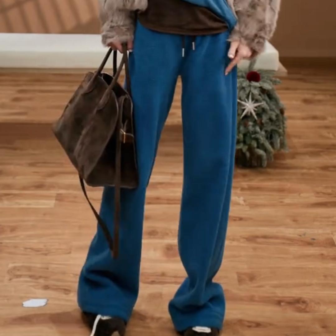 极简风纯色两面穿加绒厚实抽绳直筒卫裤女冬季时尚百搭显瘦阔腿裤,女装/女士精品,大码裤装,淘宝优惠券,粉丝福利购,淘宝优惠卷