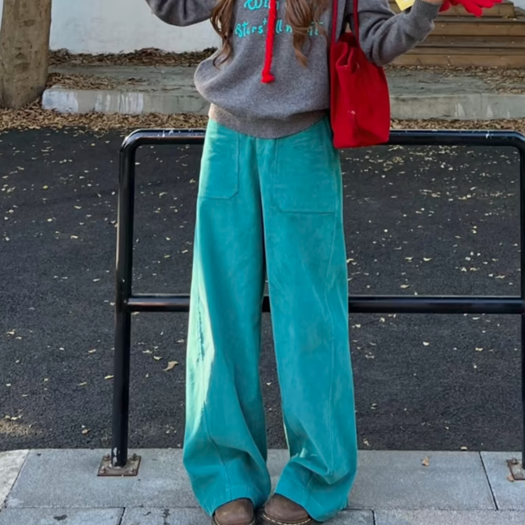 多巴胺湖水蓝灯芯绒软糯舒适休闲裤女冬季新款时尚百搭高腰阔腿裤,女装/女士精品,大码裤装,淘宝优惠券,粉丝福利购,淘宝优惠卷