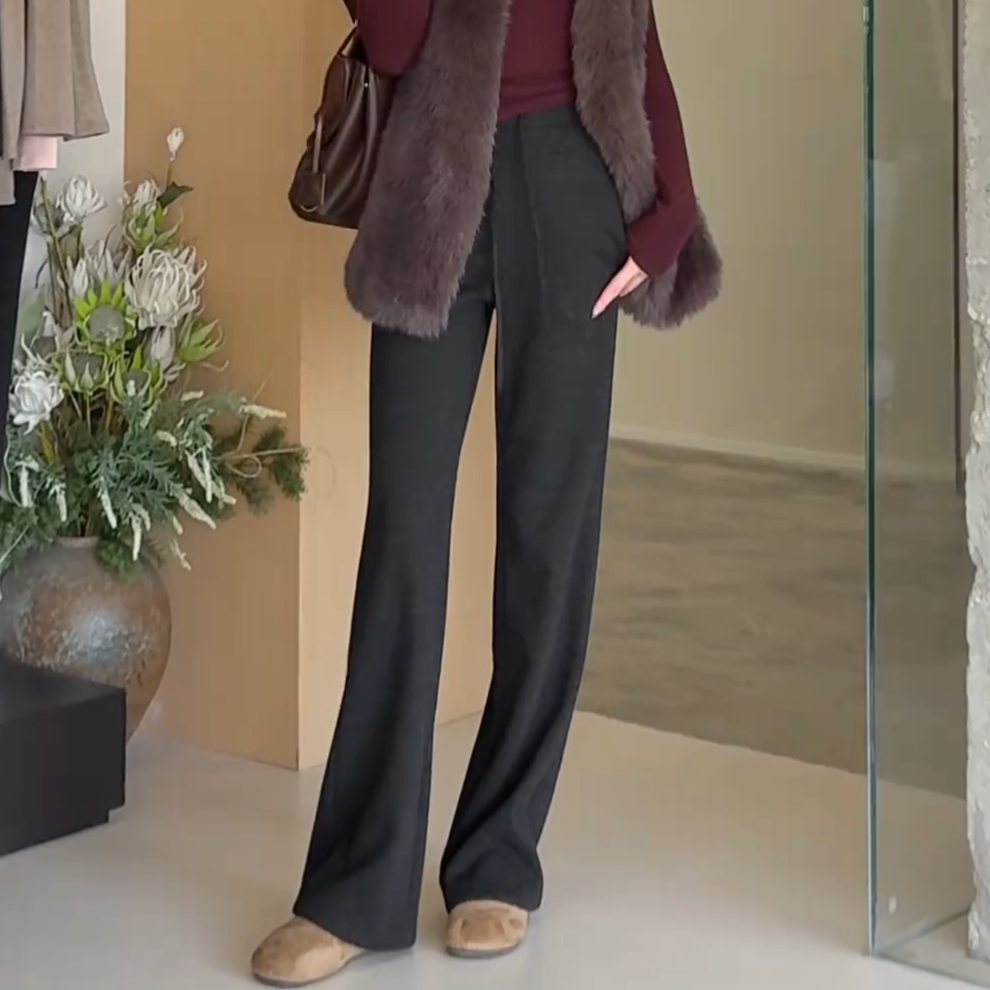 姐系御姐风黑色加绒厚实微喇卫裤