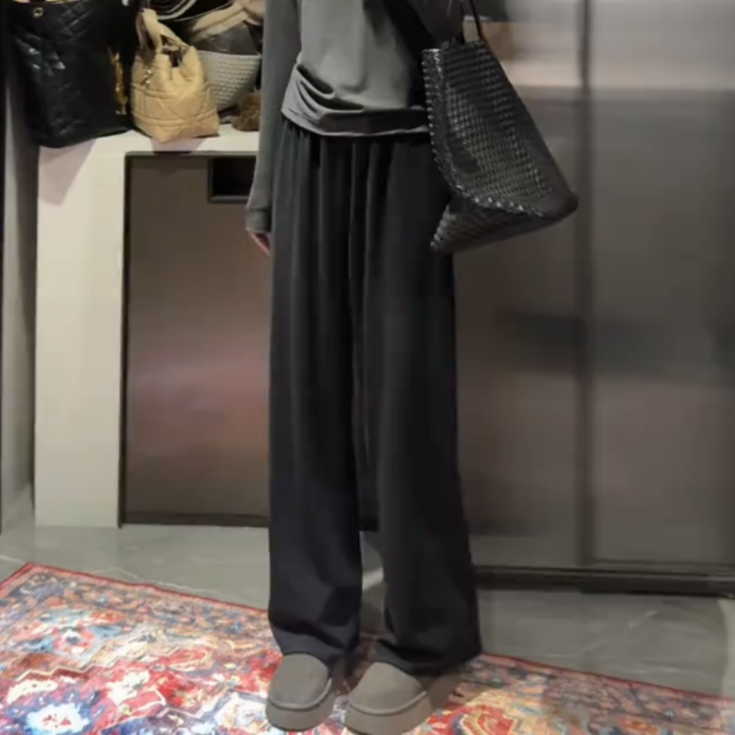 极简风纯色加绒厚实显瘦休闲卫裤