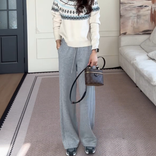 极简风灰色加绒厚实抽绳直筒卫裤