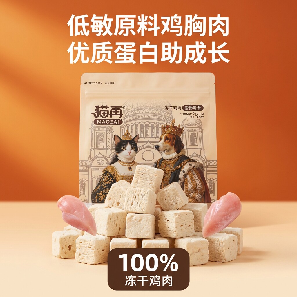 冻干鸡肉粒鸡肉碎冻干鸡胸肉猫咪狗狗零食原切新鲜增肥发腮500g