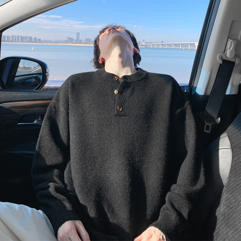 美式复古老钱风亨利领毛衣男士春针织衫/毛衣