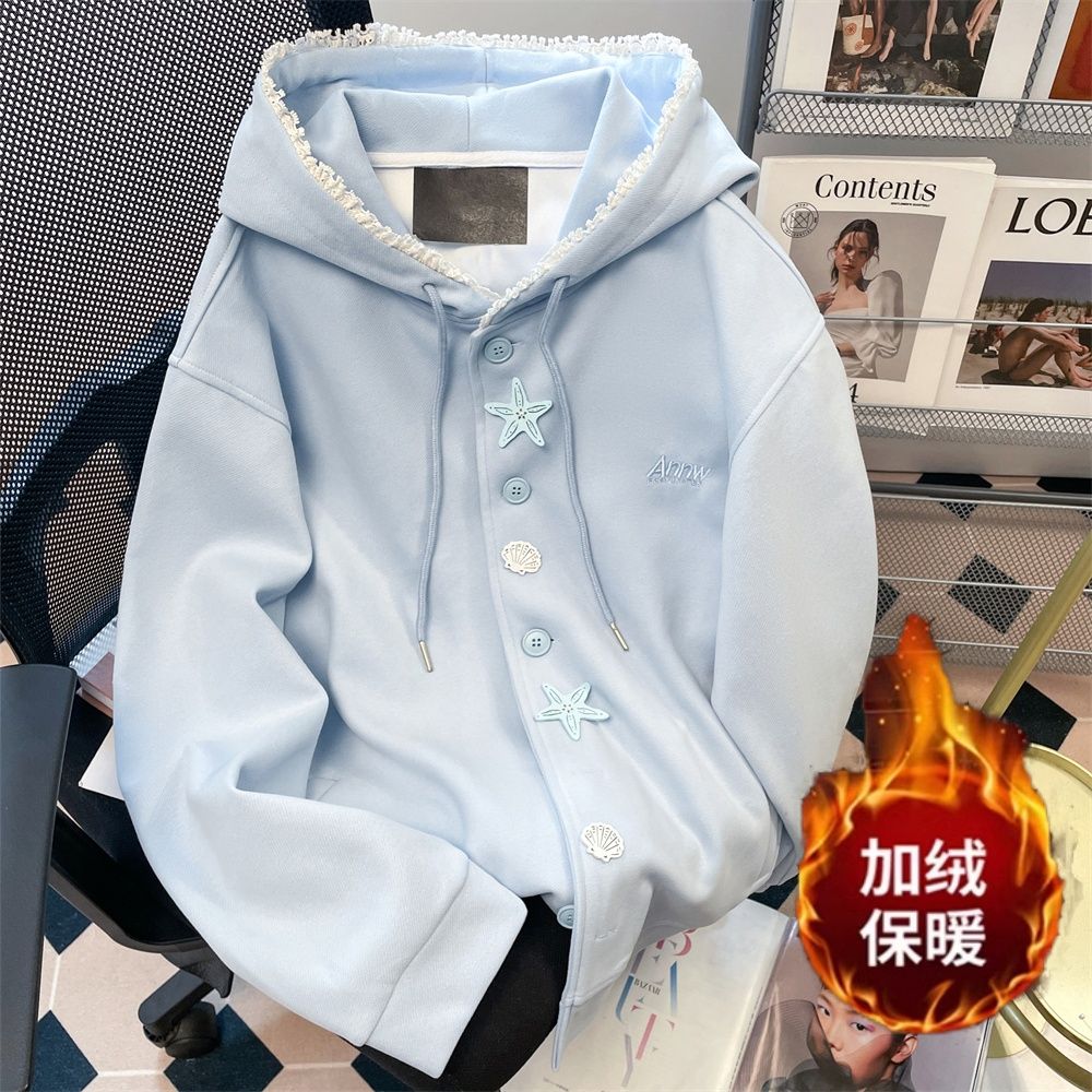 女童秋冬款2025新款蓝色开衫外套