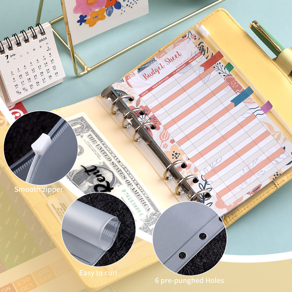 跨境a6活页本可拆卸笔记本拉链马卡龙pu皮活页现金预算手账本