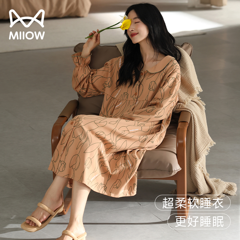 猫人法式睡裙睡衣女春秋款连衣裙