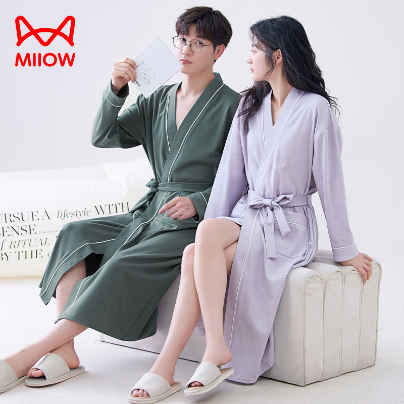 猫人睡袍情侣纯棉长袖浴袍性感风