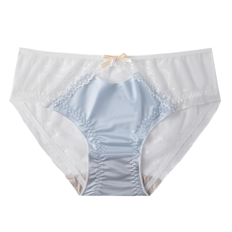 猫人法式蕾丝内裤女夏季薄款2024新款性感中低腰桑蚕丝抗菌三角裤