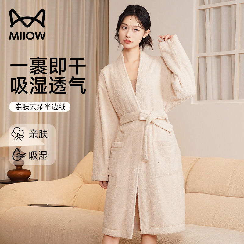 猫人睡袍女款冬季加绒加厚高级感纯欲风珊瑚绒吸水成人半边绒浴袍,女士内衣/男士内衣/家居服,睡袍/浴袍,淘宝优惠券,粉丝福利购,淘宝优惠卷