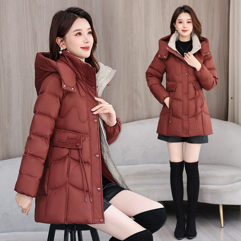 羽绒服女中长款2025新款修身显瘦小个子冬季保暖白鸭绒设计感外套
