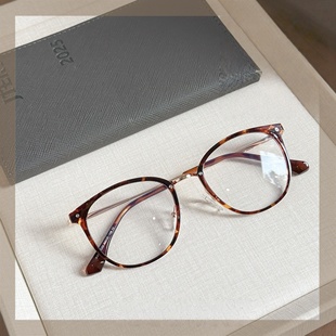 50mm韩系椭圆玳瑁眼镜架女复古钛架显小脸可配度数防蓝光镜框男