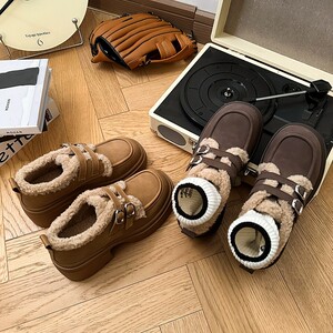 厚底加绒勃肯鞋女秋冬2023新款增高复古毛毛软底棉鞋羊羔毛博肯鞋