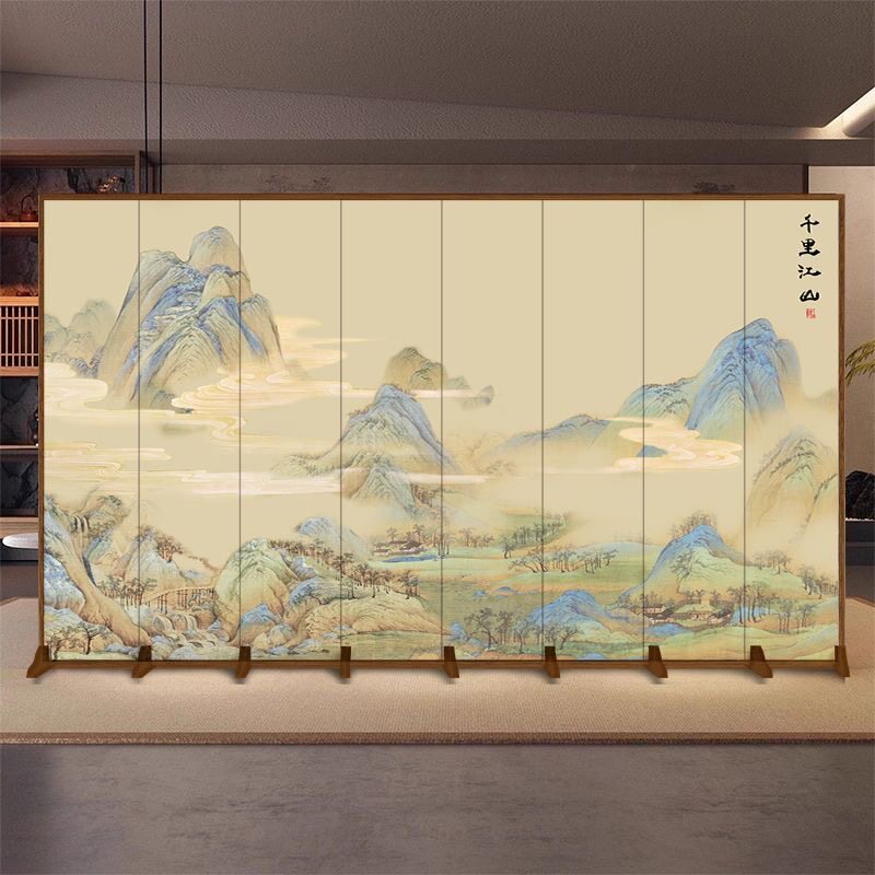 新中式山水屏风隔断现代客厅公司背景墙卧室入户玄关移动折叠折屏