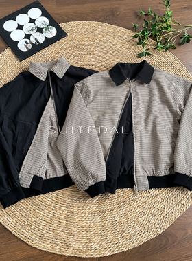 ALLFIT 双面穿千鸟格哈灵顿夹克 复古老钱百搭短款宽松外套男女