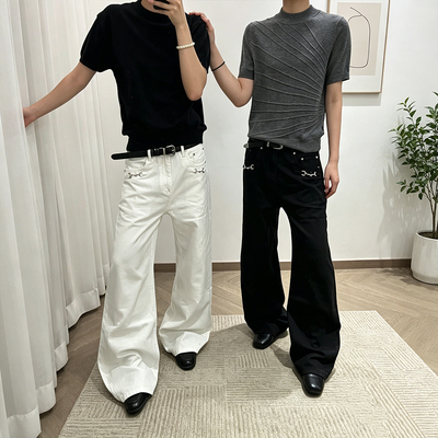 ALLFIT马蹄扣黑白牛仔裤