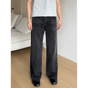 ALLFIT 黑灰宽松直筒水洗13oz软牛仔裤竹节纹四季百搭休闲长裤男