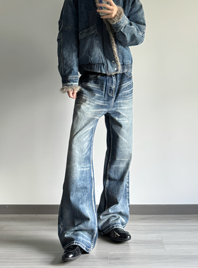 ALLFIT 刀锋猫须蓝牛仔裤 13盎司水洗做旧宽松直筒休闲长裤男女