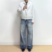 ALLFIT 竹节纹A字直筒蓝牛13盎司超柔赛络纺宽松百搭水洗牛仔裤 男