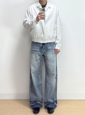 ALLFIT 竹节纹A字直筒蓝牛13盎司超柔赛络纺宽松百搭水洗牛仔裤男