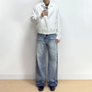 ALLFIT 男 竹节纹A字直筒蓝牛13盎司超柔赛络纺宽松百搭水洗牛仔裤