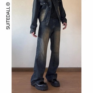 高街allfit 子复古Cleanfit做旧水洗美式 SUITEDALL 锈土微喇牛仔裤