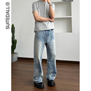 百搭休闲cleanfit长裤 SUITEDALL奶油蓝宽松直筒水洗软牛仔裤 四季