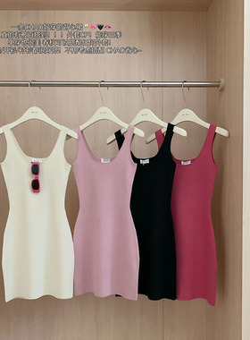 纯欲好比例 显瘦黑色短款针织裙长款修身背心吊带裙连衣裙