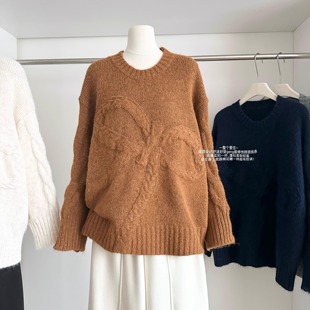 蝴蝶结复古软糯温柔毛衣女秋冬质感绝美巨好看宽松针织衫气质上衣