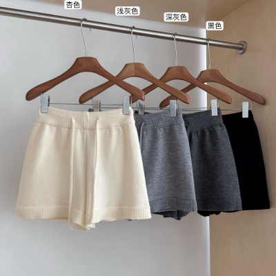 复古抽绳针织加厚短裤女秋冬百搭