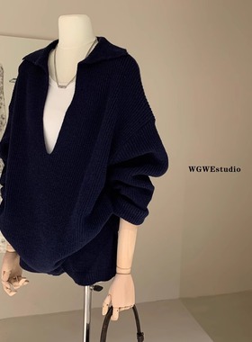 自在起居 松弛感羊毛大V领坑条针织衫短裤休闲套装女秋