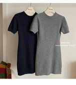 纯色圆领短袖 打底短裙子 气质修身 针织连衣裙女装 韩系早秋穿搭新款