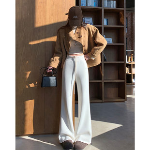 白色醋酸羊毛微喇裤女春季秋冬羊绒阔腿微喇休闲今年流行超火裤子