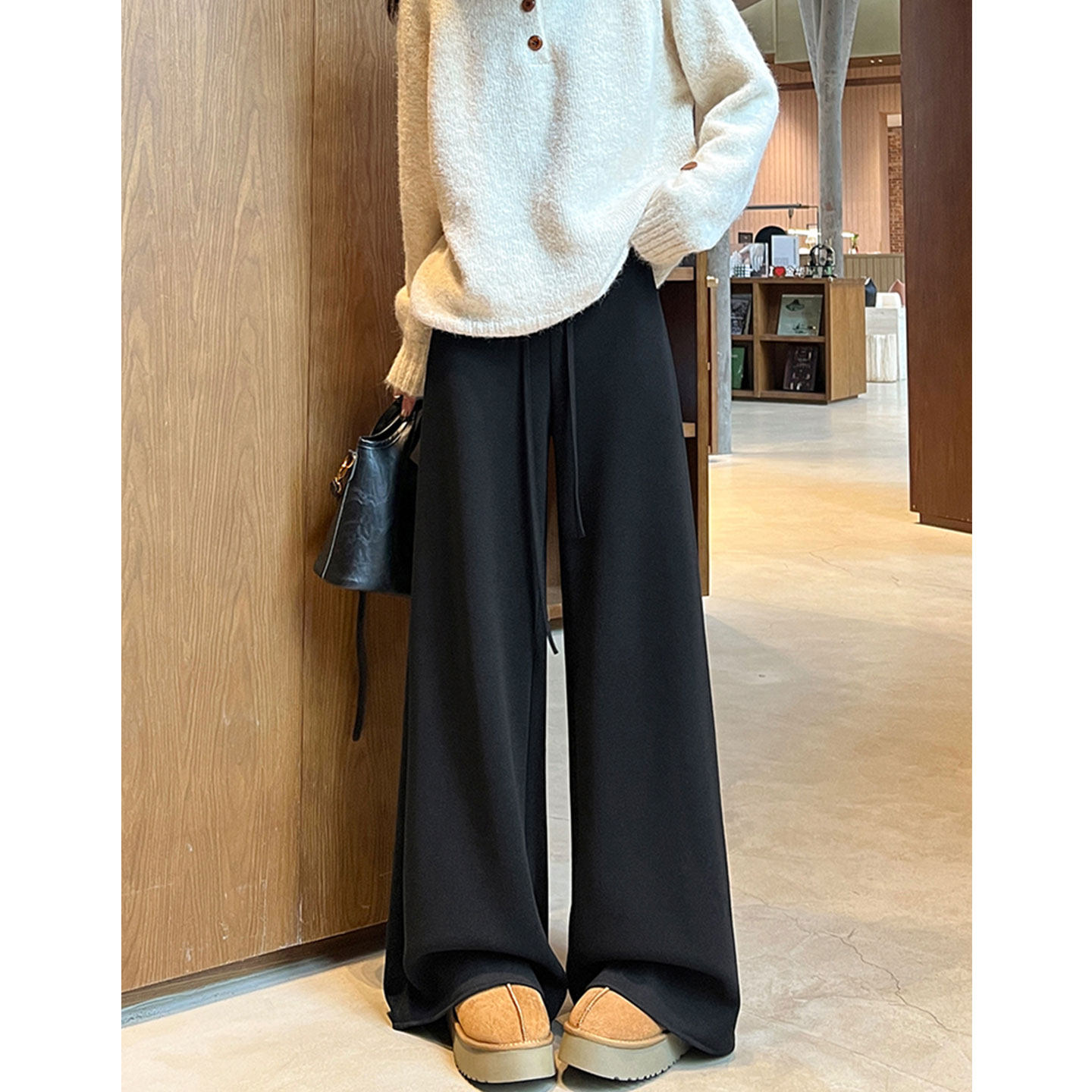 灰色醋酸羊毛糯米裤女春季高腰白色羊绒阔腿裤休闲直筒运动卫裤子,女装/女士精品,休闲裤,淘宝优惠券,粉丝福利购,淘宝优惠卷