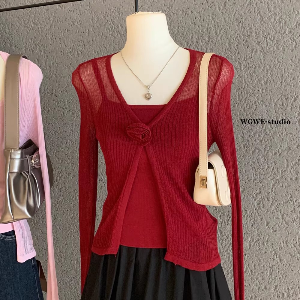 V领针织开衫毛衣外套+内搭吊带